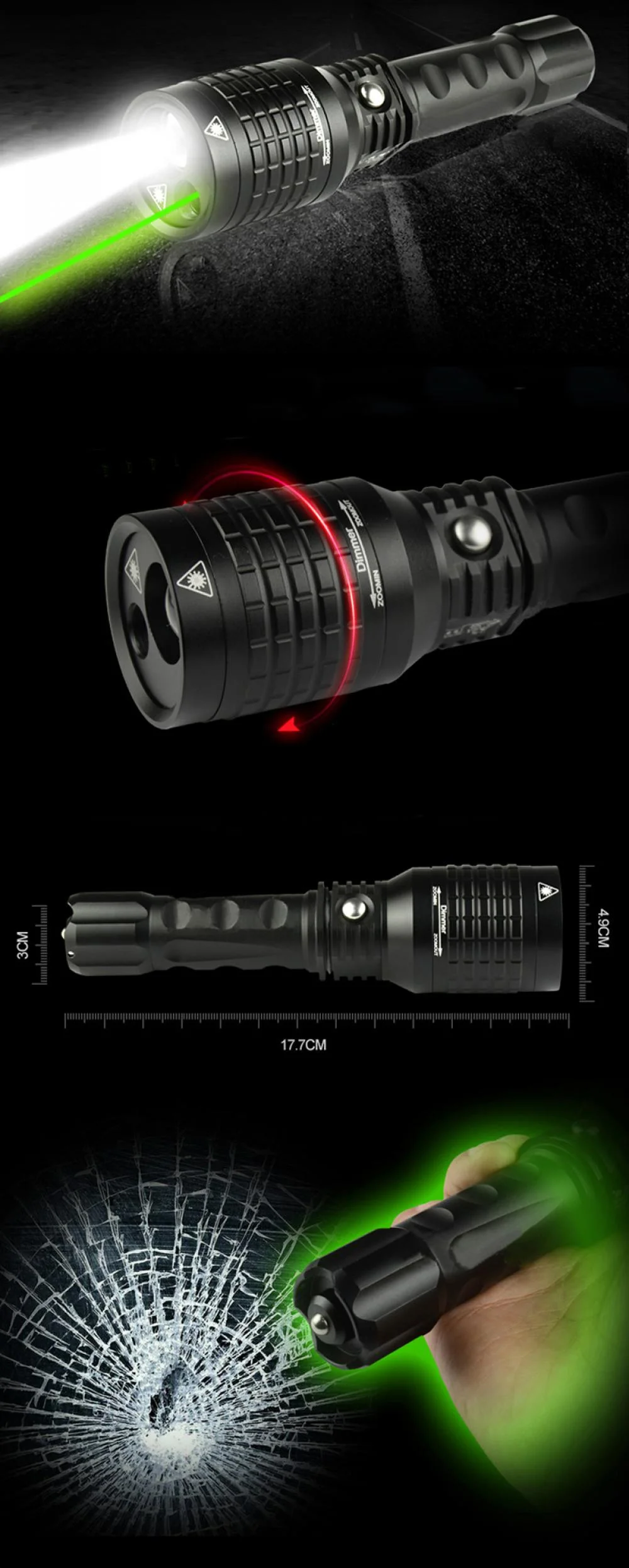 LED Flashlight with Green Laser