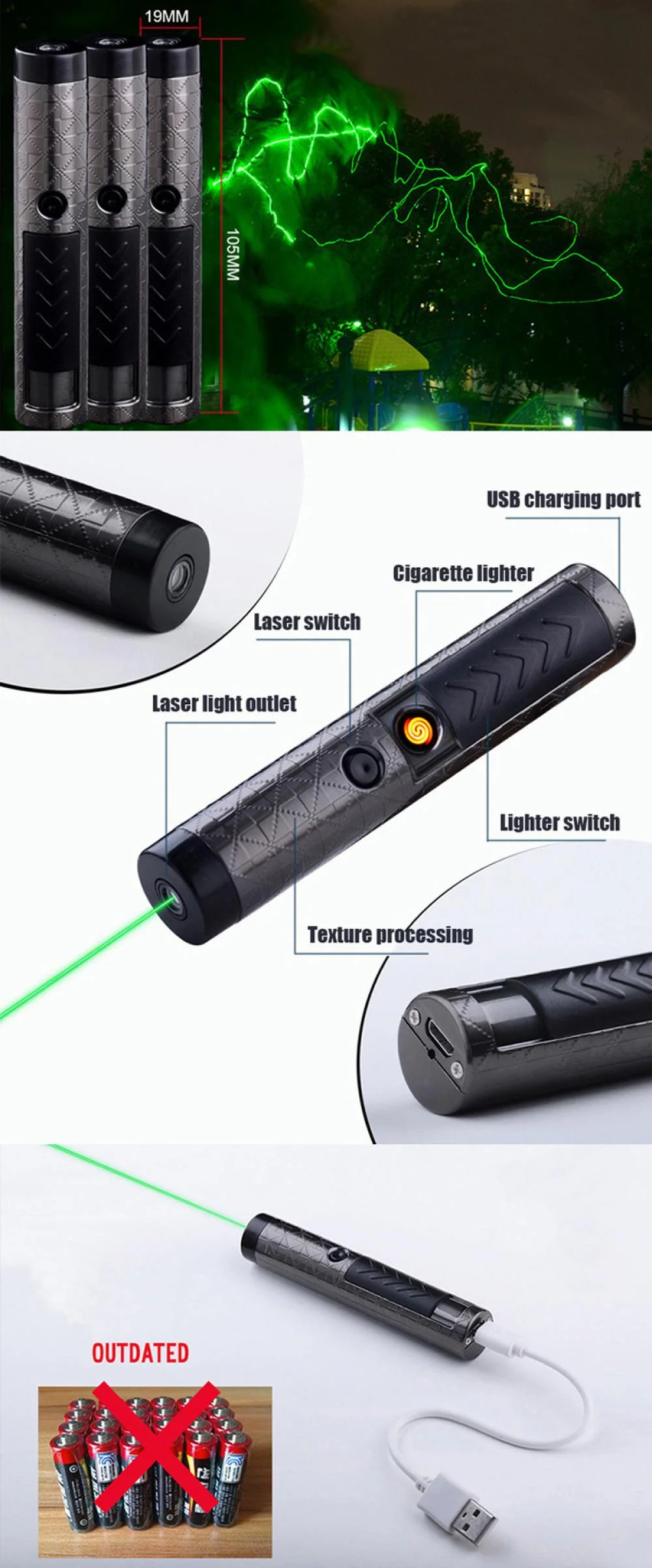 Lighter with Green Laser Pointer