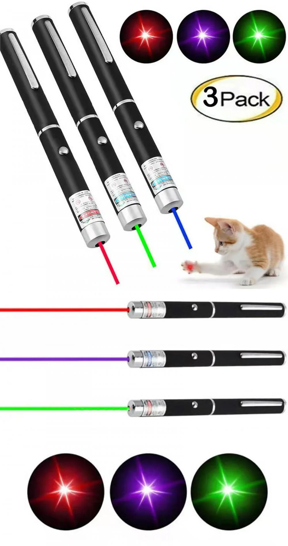5mW Green/Red/Violet Laser Pens