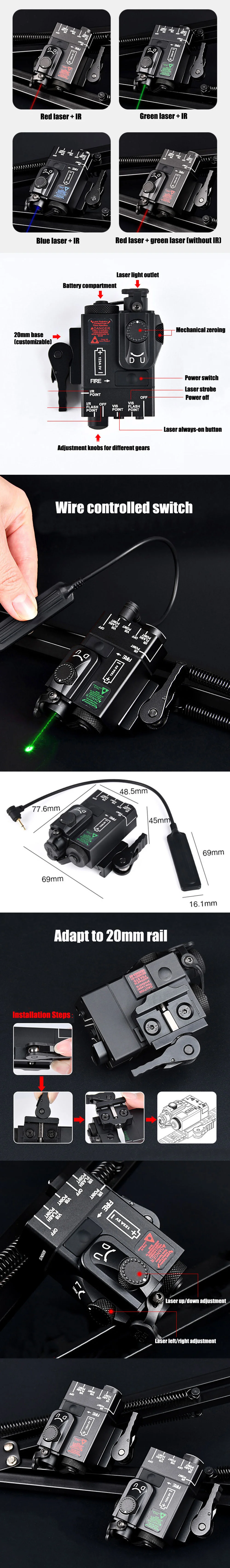 Tactical Green/Red/Blue Laser Pointer