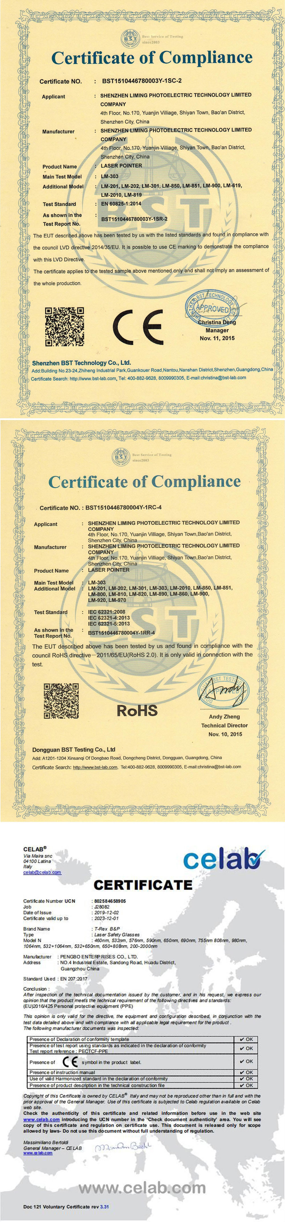 CE/ROHS certifications